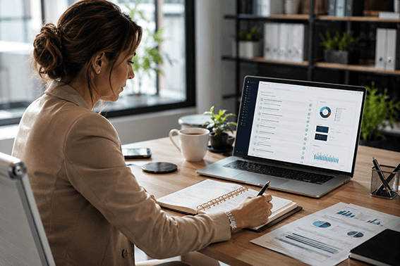 Profesional utilizando un software de facturación adaptado a los requisitos de VERIFACTU